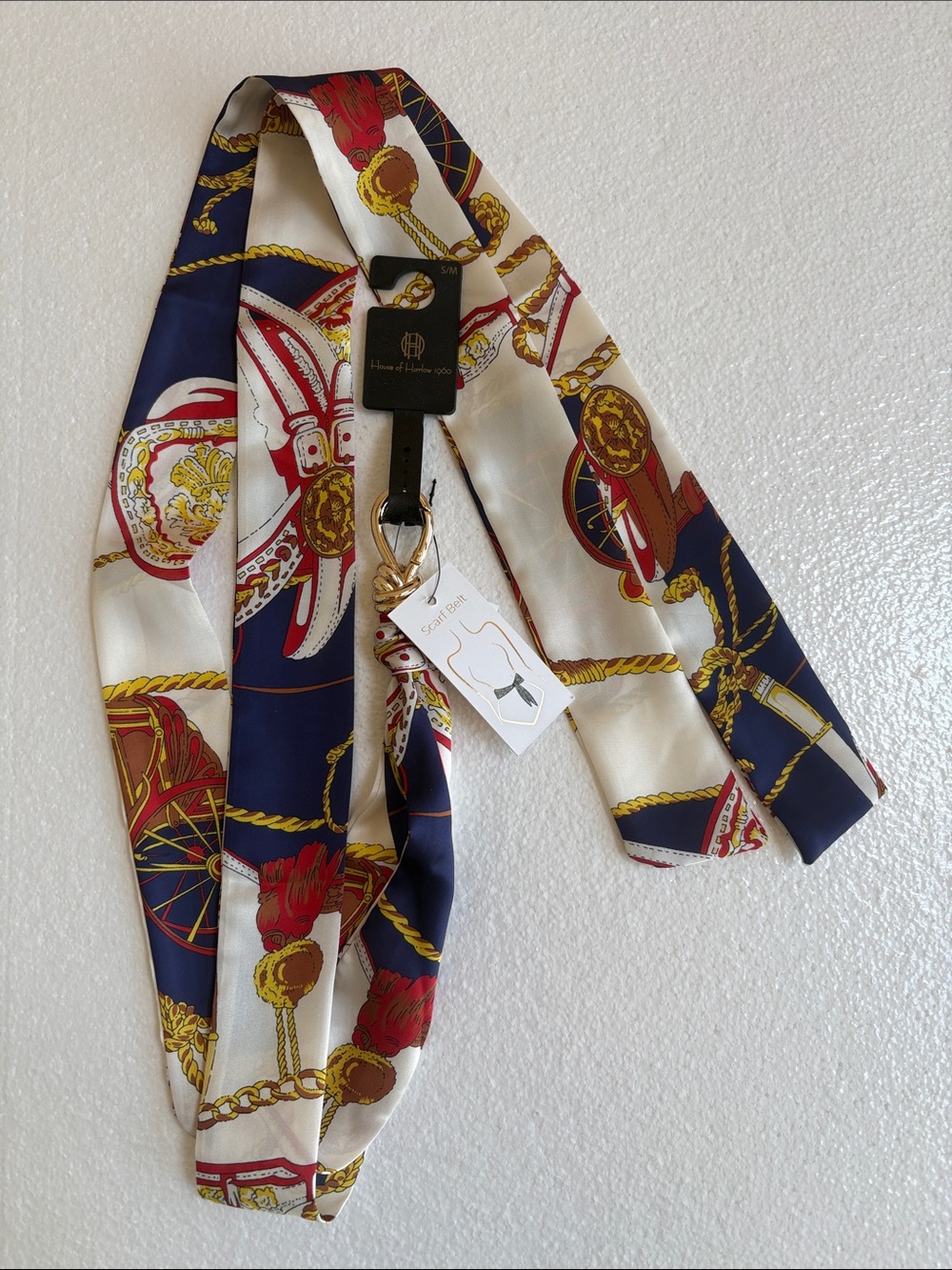 House of Harlow 1960 Navy, Cream & Red Print Scarf Belt 2” x 84” Size S/M